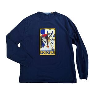 Polo Ralph Lauren Long Sleeve T-Shirt Large Navy Blue Ski Sports Graphic Tee